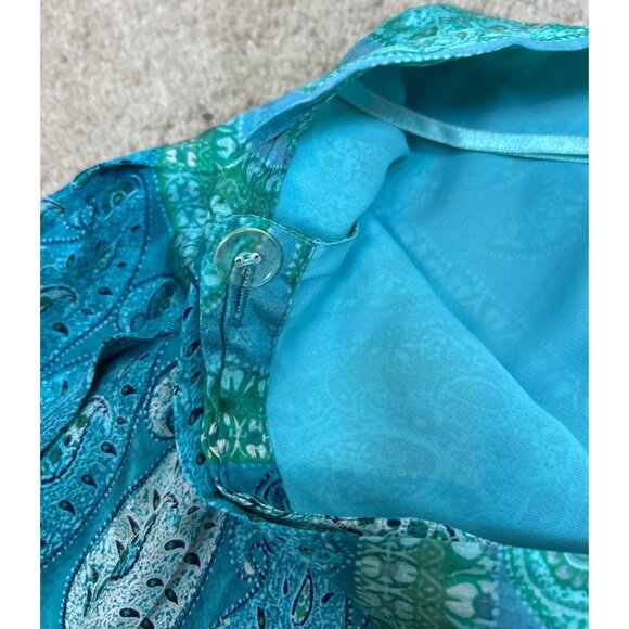 Banana Republic Women's 10 Silk Blend Paisley Boho Midi Wrap Skirt Turquoise - Picture 10 of 12
